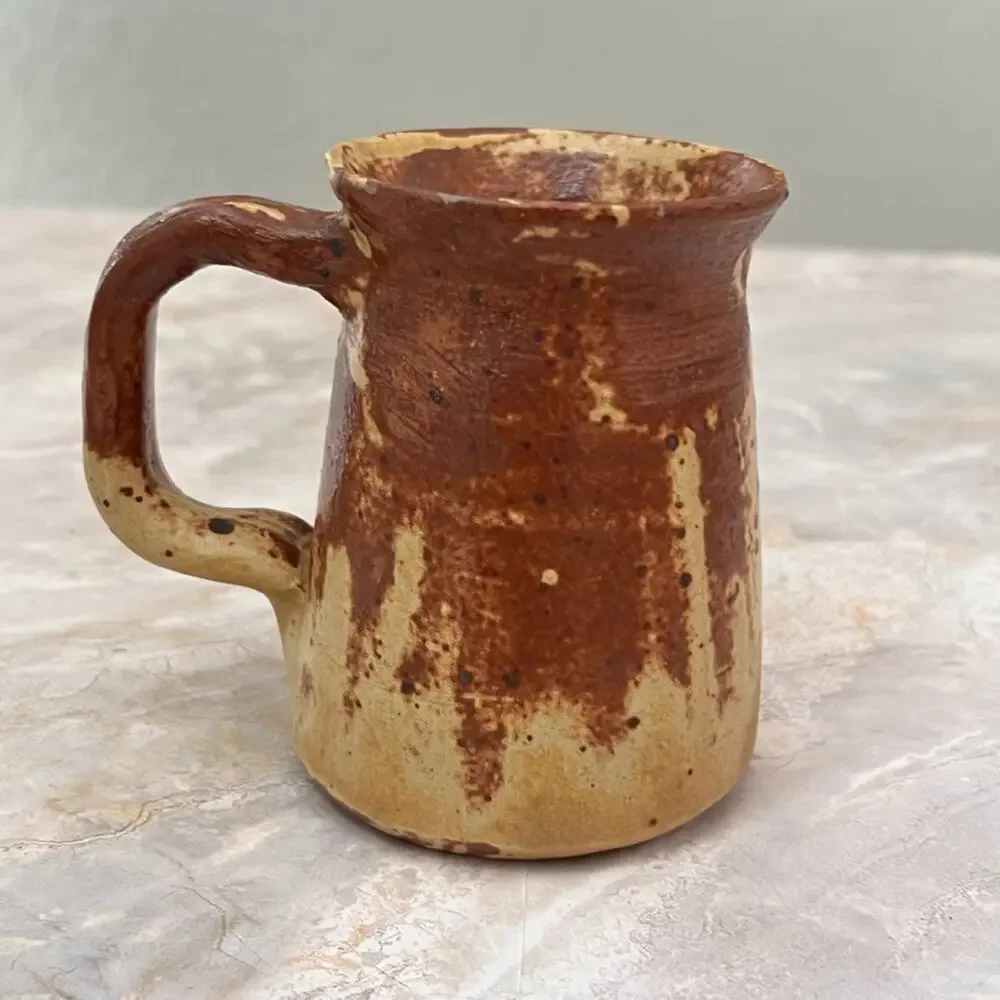 Studio Art Pottery Jug Pitcher With Handle Rustic Primitive Design Signed